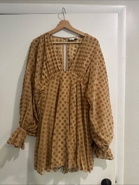 ASOS Tan Polka Dot Long Sleeve Mini Dress